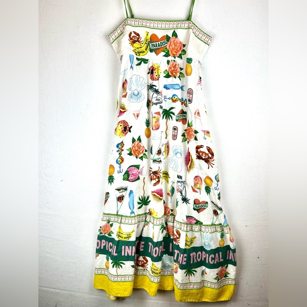 Rachel Zoe Paradise Tropical Inn Maxi Dress Linen Blend Resort Beach
